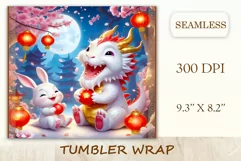 Tumbler sublimation design cute baby dragon playing with bunny, style tradition Chinese New Year. Bright saturated colors and high quality perfect for printing and sublimation.