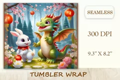 Tumbler sublimation design cute baby dragon playing with bunny, style tradition Chinese New Year. Bright saturated colors and high quality perfect for printing and sublimation. 	