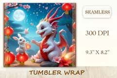Tumbler sublimation design cute baby dragon playing with bunny, style tradition Chinese New Year. Bright saturated colors and high quality perfect for printing and sublimation.