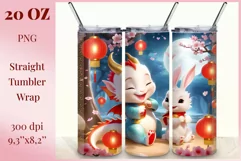Tumbler sublimation design cute baby dragon playing with bunny, style tradition Chinese New Year. Bright saturated colors and high quality perfect for printing and sublimation
