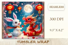 Tumbler sublimation design cute baby dragon playing with bunny, style tradition Chinese New Year. Bright saturated colors and high quality perfect for printing and sublimation.