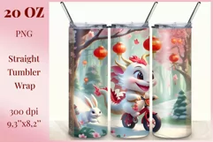 Tumbler sublimation design cute baby dragon playing with bunny, style tradition Chinese New Year. Bright saturated colors and high quality perfect for printing and sublimation
