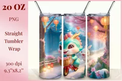 Tumbler sublimation design cute baby dragon playing with bunny, style tradition Chinese New Year. Bright saturated colors and high quality perfect for printing and sublimation.
