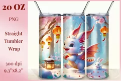 Tumbler sublimation design cute baby dragon playing with bunny, style tradition Chinese New Year. Bright saturated colors and high quality perfect for printing and sublimation. 	