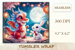 Tumbler sublimation design cute baby dragon playing with bunny, style tradition Chinese New Year. Bright saturated colors and high quality perfect for printing and sublimation.