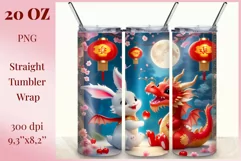 Tumbler sublimation design cute baby dragon playing with bunny, style tradition Chinese New Year. Bright saturated colors and high quality perfect for printing and sublimation.