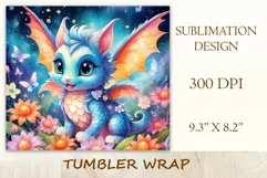 Colorful sublimation tumbler wrap featuring a cute dragon in magical colors. Give your tumbler a magical look, filling every moment with vibrant colors and joy. High quality and 300 dpi resolution. Perfect for printing and sublimation.