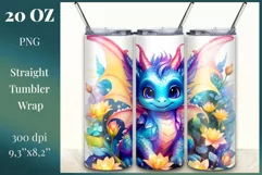 Colorful sublimation tumbler wrap featuring a cute dragon in magical colors. Give your tumbler a magical look, filling every moment with vibrant colors and joy. High quality and 300 dpi resolution. Perfect for printing and sublimation.