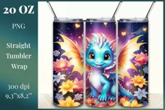 Colorful sublimation tumbler wrap featuring a cute dragon in magical colors. Give your tumbler a magical look, filling every moment with vibrant colors and joy. High quality and 300 dpi resolution. Perfect for printing and sublimation.