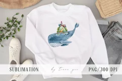 Watercolor cute whale clipart / underwater clipart- 1png Product Image 5