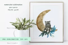 Sublimation Animals Gute Raccoon print.Poster PNG Moon . Product Image 3