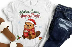 Cute Beaver Christmas PNG,Warm Cocoa Happy Heart Sublimation Product Image 3