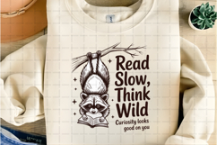 Read Slow, Think Wild Curious Raccoon Reading Book PNG Product Image 2