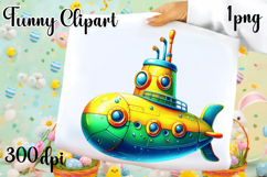 Colorful Submarine Clipart PNG | Cute Underwater Submarine Product Image 1