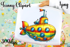 Colorful Submarine Clipart PNG | Cute Underwater Submarine Product Image 1
