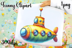 Colorful Submarine Clipart PNG | Cute Underwater Submarine Product Image 1
