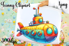 Colorful Submarine Clipart PNG | Cute Underwater Submarine Product Image 1