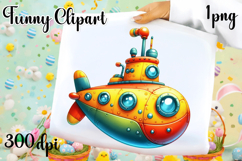 Colorful Submarine Clipart PNG | Cute Underwater Submarine Product Image 1