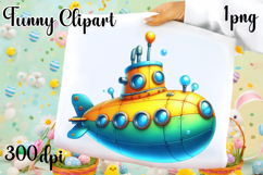 Colorful Submarine Clipart PNG | Cute Underwater Submarine Product Image 1