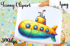 Colorful Submarine Clipart PNG | Cute Underwater Submarine Product Image 1