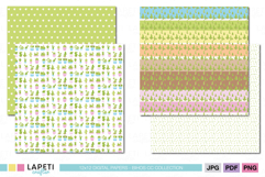 Pastel succulent paper set with cute cactus pots, green backgrounds and botanical patterns.