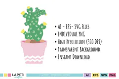 Potted cactus and plant graphics in cheerful pastel colors
