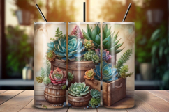 Succulent 20oz Skinny Tumbler Wrap PNG Product Image 1
