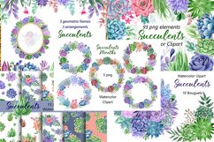 Watercolor succulents clipart. Frames, wreaths, bouquets Product Image 1