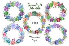 Watercolor succulents clipart. Frames, wreaths, bouquets Product Image 2