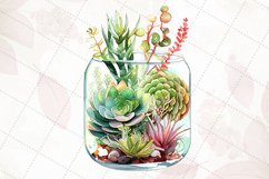 Succulents In Glass Aquariums Watercolor Sublimation Clipart Product Image 4