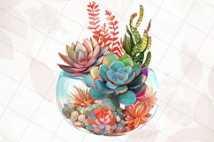 Succulents In Glass Aquariums Watercolor Sublimation Clipart Product Image 5