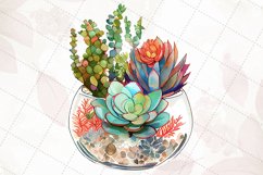 Succulents In Glass Aquariums Watercolor Sublimation Clipart Product Image 7
