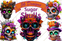 Bright Sugar Skull PNG Clipart, Halloween Colorful Skull Png Product Image 8