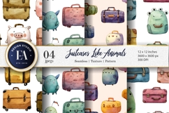 Watercolor Suitcases Shaped Like Animals Digital Paper Product Image 1