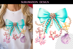 Summer Pink Starfish |Coquette Pearl Bow|T-shirt Sublimation Product Image 1