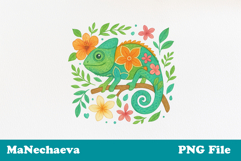 Tropical Chameleon Clipart | Floral Lizard PNG Design Product Image 1