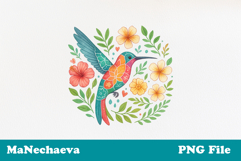 Tropical Hummingbird Sublimation | Floral Bird DTF Design Product Image 1
