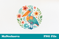 Tropical Pelican Sublimation | Floral Beach Bird DTF Design Product Image 1