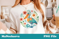 Tropical Pelican Sublimation | Floral Beach Bird DTF Design Product Image 2
