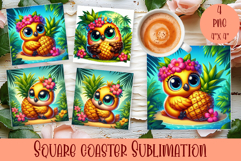 Watercolor funny animal Summer - Animal square coaster Product Image 1