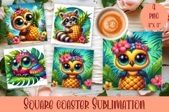 Watercolor funny animal Summer - Animal square coaster Product Image 1