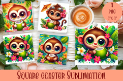 Watercolor funny animal Summer - Animal square coaster Product Image 1