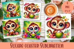 Watercolor funny animal Summer - Animal square coaster Product Image 1