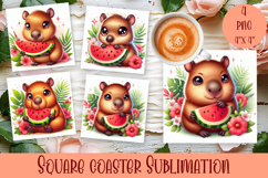 Watercolor funny animal Summer - Animal square coaster Product Image 1