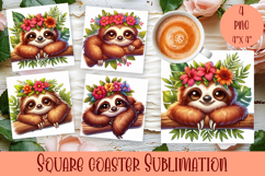 Watercolor funny animal Summer - Animal square coaster Product Image 1