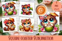 Watercolor funny animal Summer - Animal square coaster Product Image 1