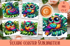 Watercolor funny animal Summer - Animal square coaster Product Image 1