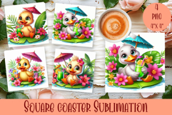 Watercolor funny animal Summer - Animal square coaster Product Image 1