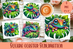 Watercolor funny animal Summer - Animal square coaster Product Image 1
