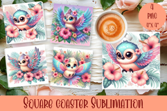 Watercolor funny animal Summer - Animal square coaster Product Image 1